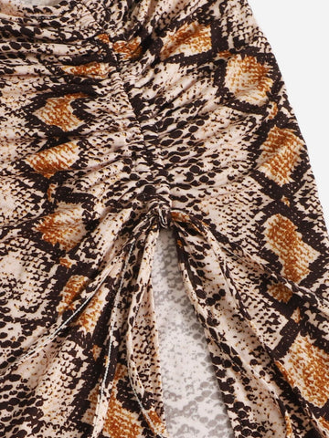 Privé Snakeskin Print Drawstring Side Split Thigh Skirt