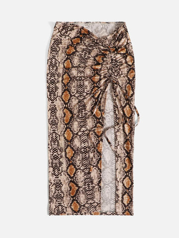 Privé Snakeskin Print Drawstring Side Split Thigh Skirt