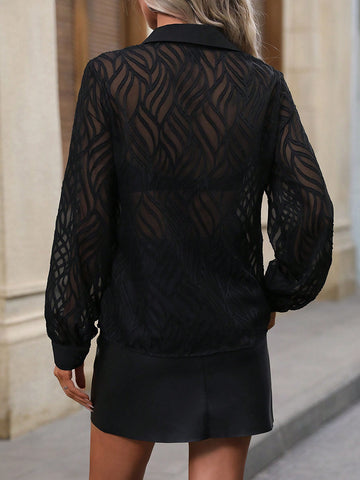 Solid Button Front Shirt Without Bra