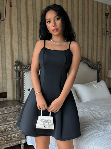 Solid Casual Cami Short Dress For Summer