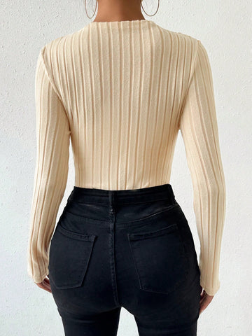 Solid Color Half Turtleneck Long Sleeve Bodysuit
