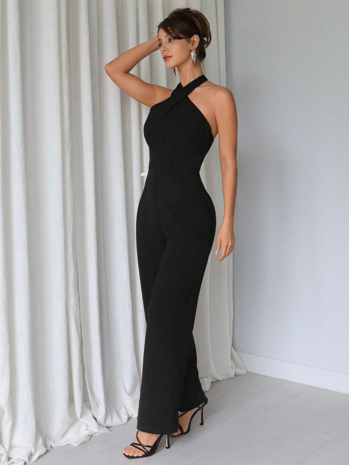 Solid Color Halter Neck Jumpsuit For Women