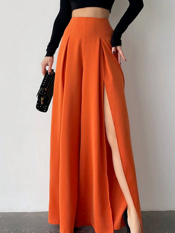 Privé Solid Color High Slit Skirt Pants Trousers