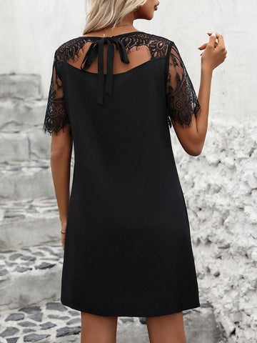 Solid Color Lace Patchwork Dress