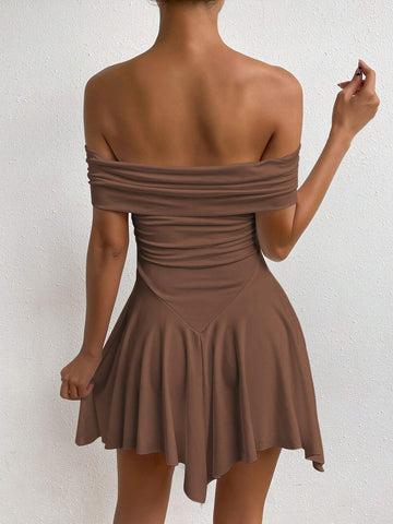 Solid Color Pleated Halterneck Sleeveless Summer Dress, Elegant