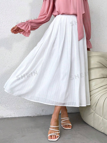 Privé Solid Color Pleated Loose Fit A-Line Skirt, Suitable For Valentine's Day, Vacation And Wedding Season