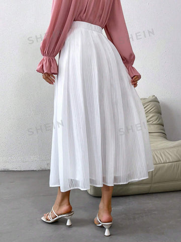 Privé Solid Color Pleated Loose Fit A-Line Skirt, Suitable For Valentine's Day, Vacation And Wedding Season