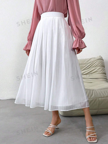 Privé Solid Color Pleated Loose Fit A-Line Skirt, Suitable For Valentine's Day, Vacation And Wedding Season