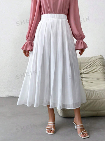 Privé Solid Color Pleated Loose Fit A-Line Skirt, Suitable For Valentine's Day, Vacation And Wedding Season