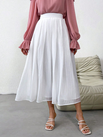 Privé Solid Color Pleated Loose Fit A-Line Skirt, Suitable For Valentine's Day, Vacation And Wedding Season