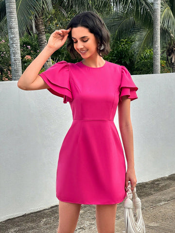 Solid Color Short Sleeve Dress