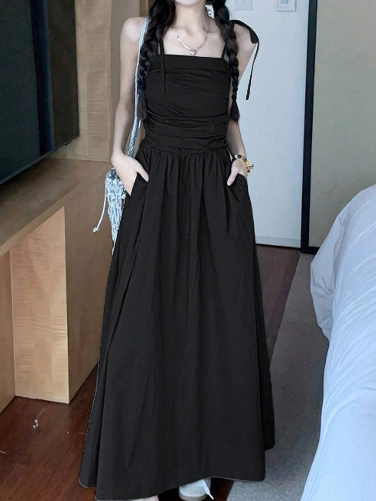 Solid Color Simple Casual Summer Maxi Dress With Pockets