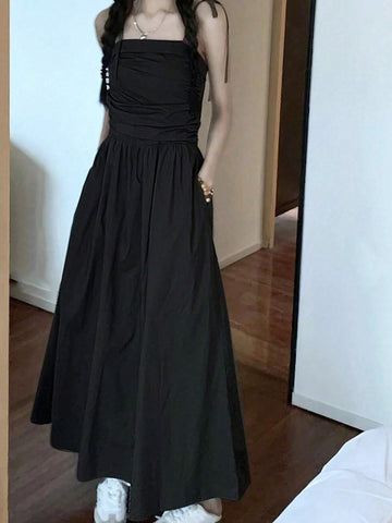 Solid Color Simple Casual Summer Maxi Dress With Pockets
