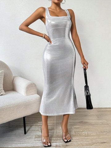 Solid Color Sleeveless Bodycon Dress