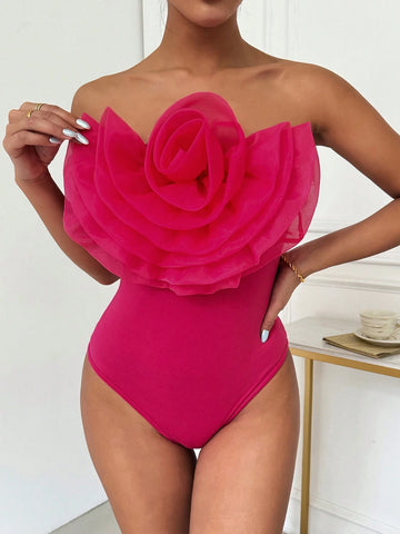 Solid Color Strapless Exaggerated Pleats Sleeveless Jumpsuit