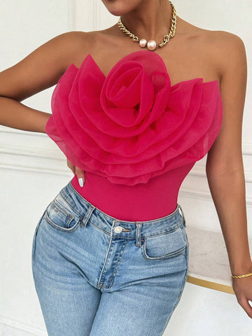 Solid Color Strapless Exaggerated Pleats Sleeveless Jumpsuit