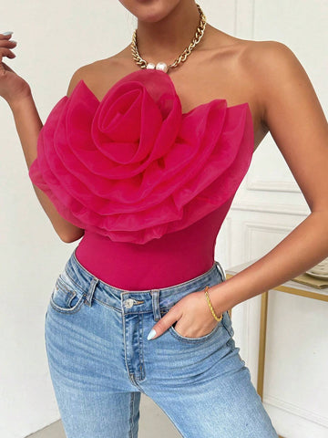 Solid Color Strapless Exaggerated Pleats Sleeveless Jumpsuit