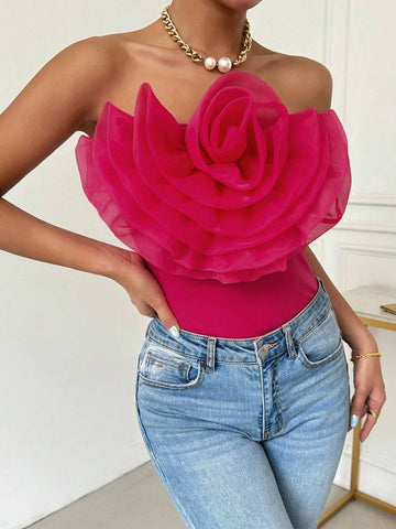 Solid Color Strapless Exaggerated Pleats Sleeveless Jumpsuit