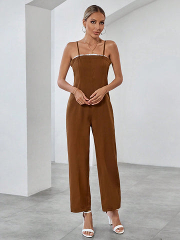 Solid Color Strapless Jumpsuit