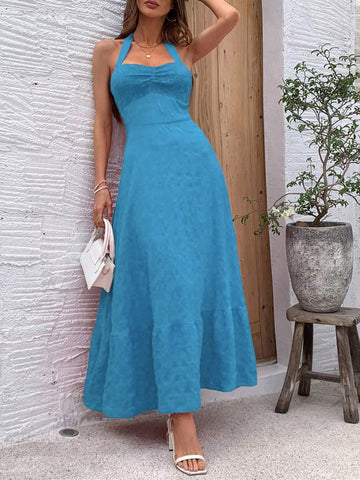 Solid Color Strapless Ruched Neckline Maxi Dress