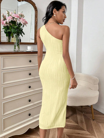 Solid Color Textured Hollow Out Shoulder Bag Hip Dress