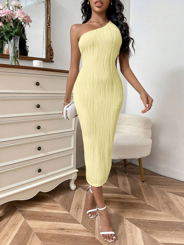 Solid Color Textured Hollow Out Shoulder Bag Hip Dress