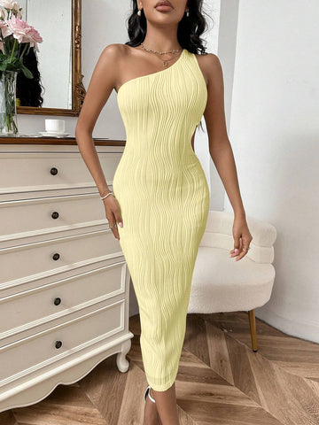 Solid Color Textured Hollow Out Shoulder Bag Hip Dress