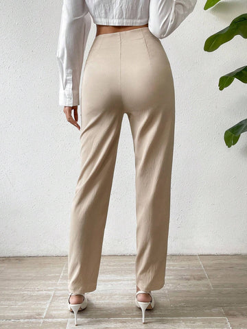 Privé Solid Fold Pleated Detail Pants