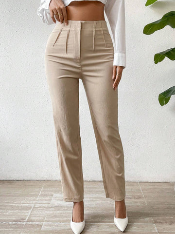 Privé Solid Fold Pleated Detail Pants