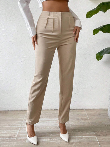 Privé Solid Fold Pleated Detail Pants