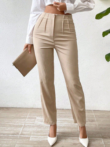 Privé Solid Fold Pleated Detail Pants