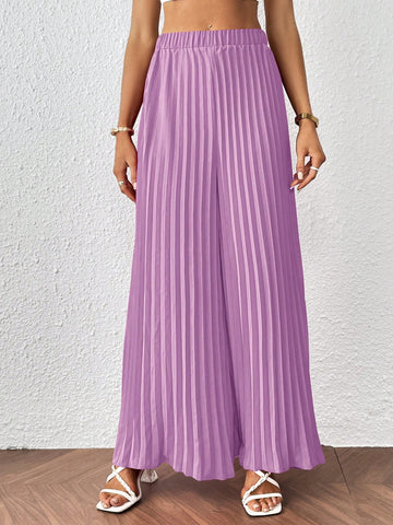 Privé Solid Pleated Wide Leg Pants