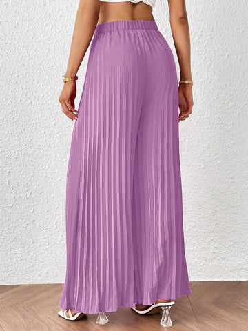 Privé Solid Pleated Wide Leg Pants