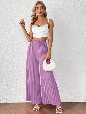 Privé Solid Pleated Wide Leg Pants