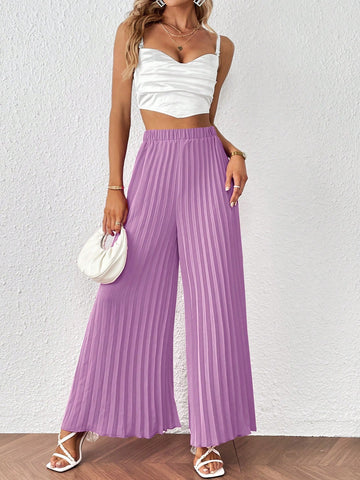 Privé Solid Pleated Wide Leg Pants