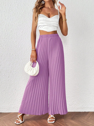 Privé Solid Pleated Wide Leg Pants