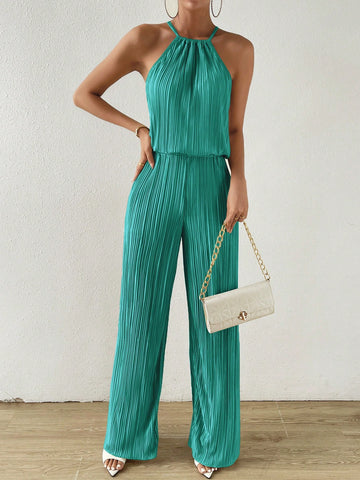 Solid Halter Top & Wide Leg Pants