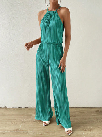 Solid Halter Top & Wide Leg Pants