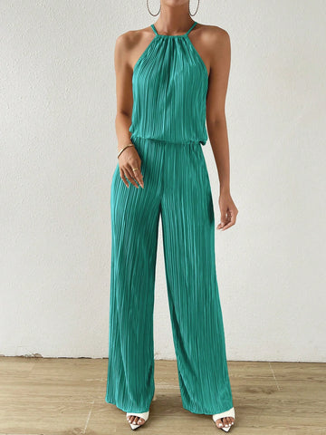 Solid Halter Top & Wide Leg Pants