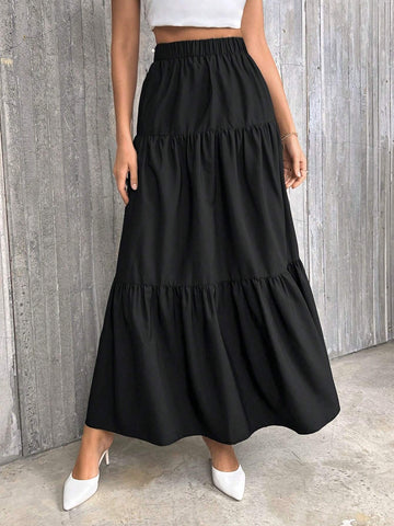 Privé Solid Ruffle Hem Skirt