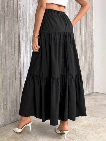Privé Solid Ruffle Hem Skirt