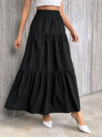 Privé Solid Ruffle Hem Skirt