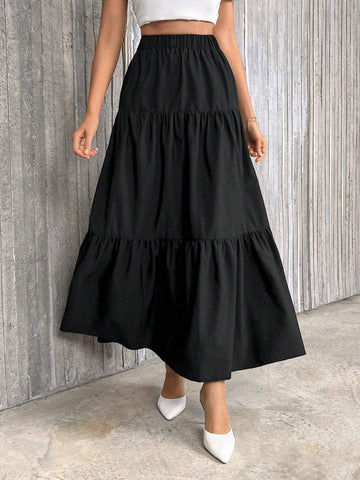 Privé Solid Ruffle Hem Skirt
