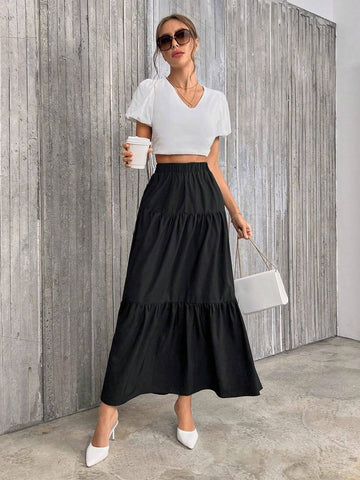 Privé Solid Ruffle Hem Skirt
