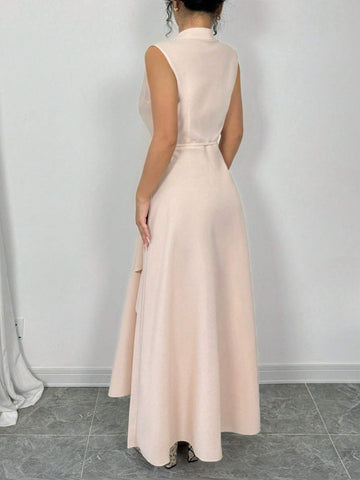Solid Wrap Knot Side Sleeveless Dress