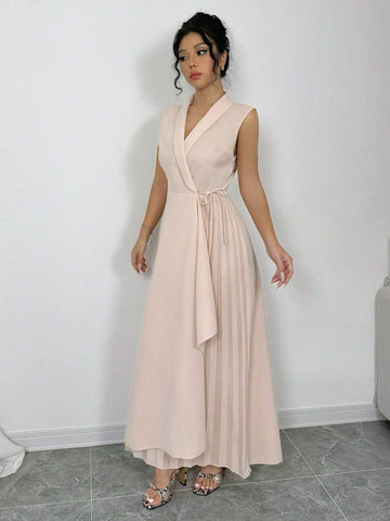 Solid Wrap Knot Side Sleeveless Dress