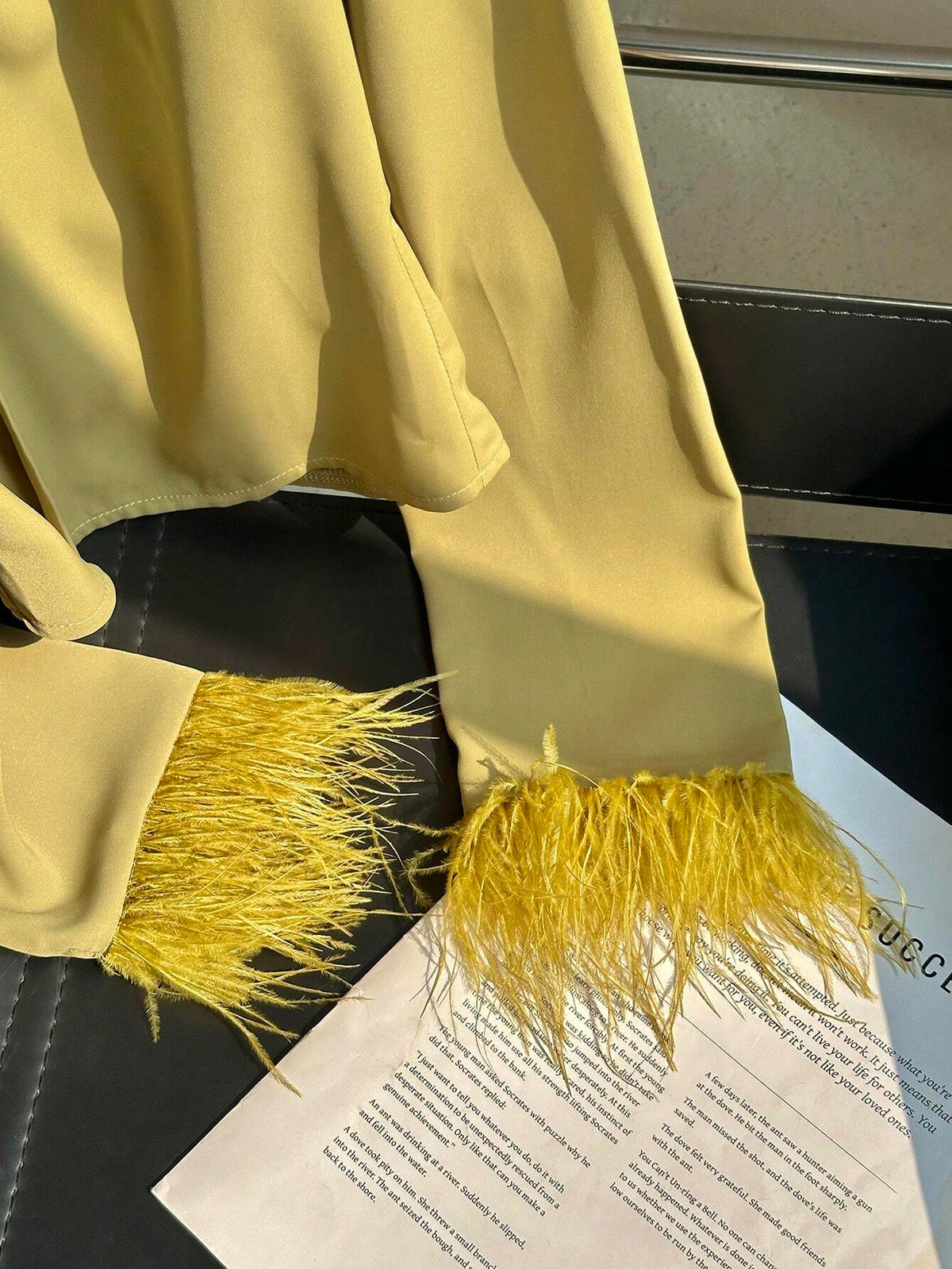 Privé Spring/Autumn Casual Solid Color Feather Patchwork Long Sleeve Shirt