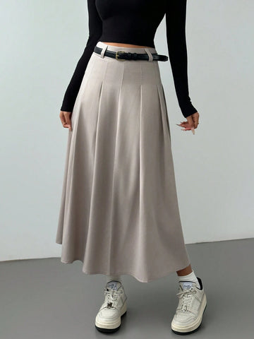 Privé Spring & Autumn New High Waist A-Line Knee-Length Pleated Skirt Maxi Women Outfit