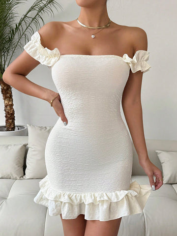 Strapless Asymmetrical Ruffled Hem One-Shoulder Dress