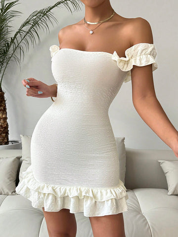 Strapless Asymmetrical Ruffled Hem One-Shoulder Dress